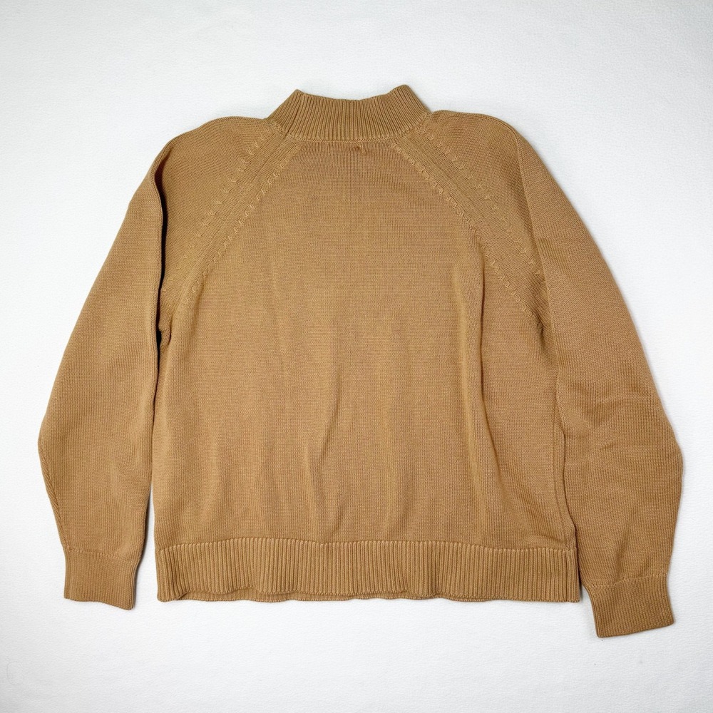 Quince 100% Organic Cotton Fisherman Sweater Camel Tan Mock Neck Womens Small - Picture 4 of 8